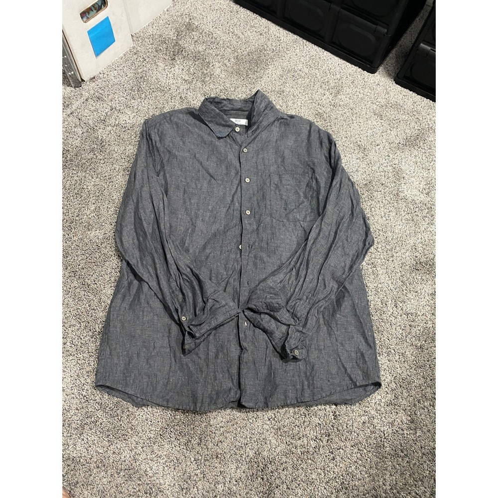 Uniqlo Button Down Long Sleeve Linen Blend Grey XL Excellent